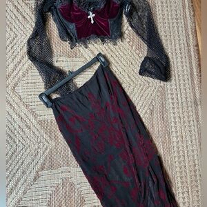 Dolls Kill Black & Burgundy Vampire Maxi Skirt Costume